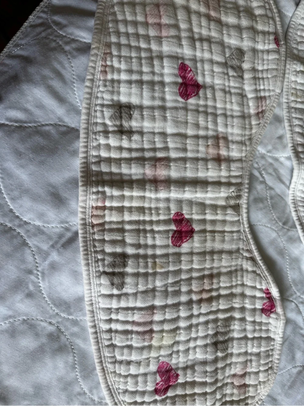 Kids Quilted Nursing Burp Cloths with Pink Heart Accents